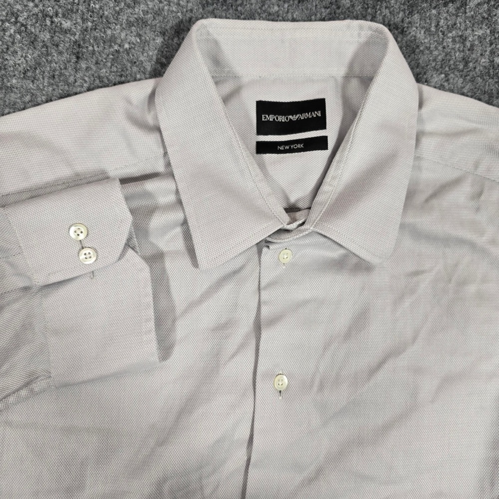 Emporio Armani New York Dress Shirt Herringbone Mens L Grey Cotton EUC
